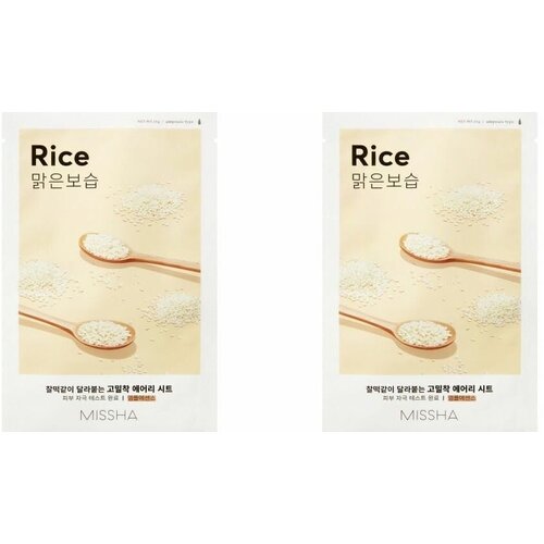 Маска для лица освежающая с экстрактом риса для огрубевшей тусклой кожи, Missha, Airy Fit sheet mask Rice, 19 г, 2 шт