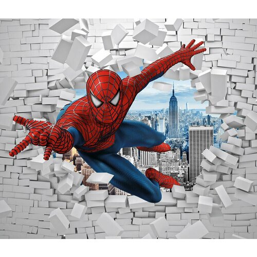 Моющиеся виниловые фотообои Человек-паук. Сквозь стену 3D детские, 300х260 см