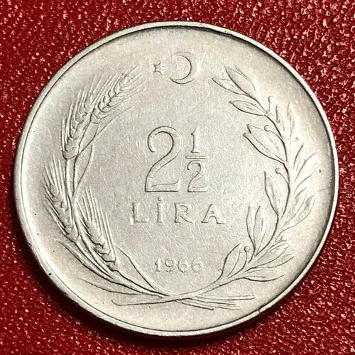 Монета Турция 2 1/2 Лиры 1966 год #5-3