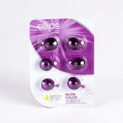 Ellips Hair Vitamin масло Nutri Color для  питания и сохранения блеска окрашенных волос, 1 мл, 6 шт., ампулы