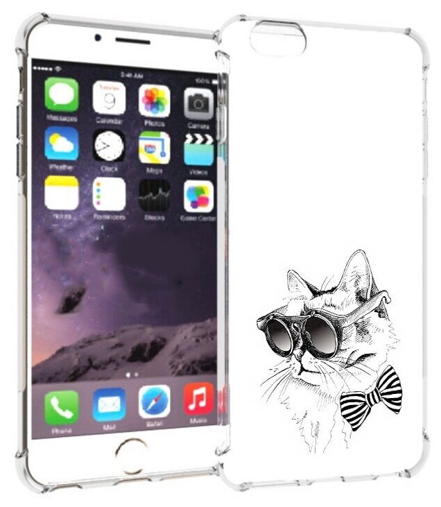 Чехол задняя-панель-накладка-бампер MyPads крутая кошка в очках для iPhone 6 plus/ 6S plus 5.5 (Айфон 6/6С+ плюс) противоударный