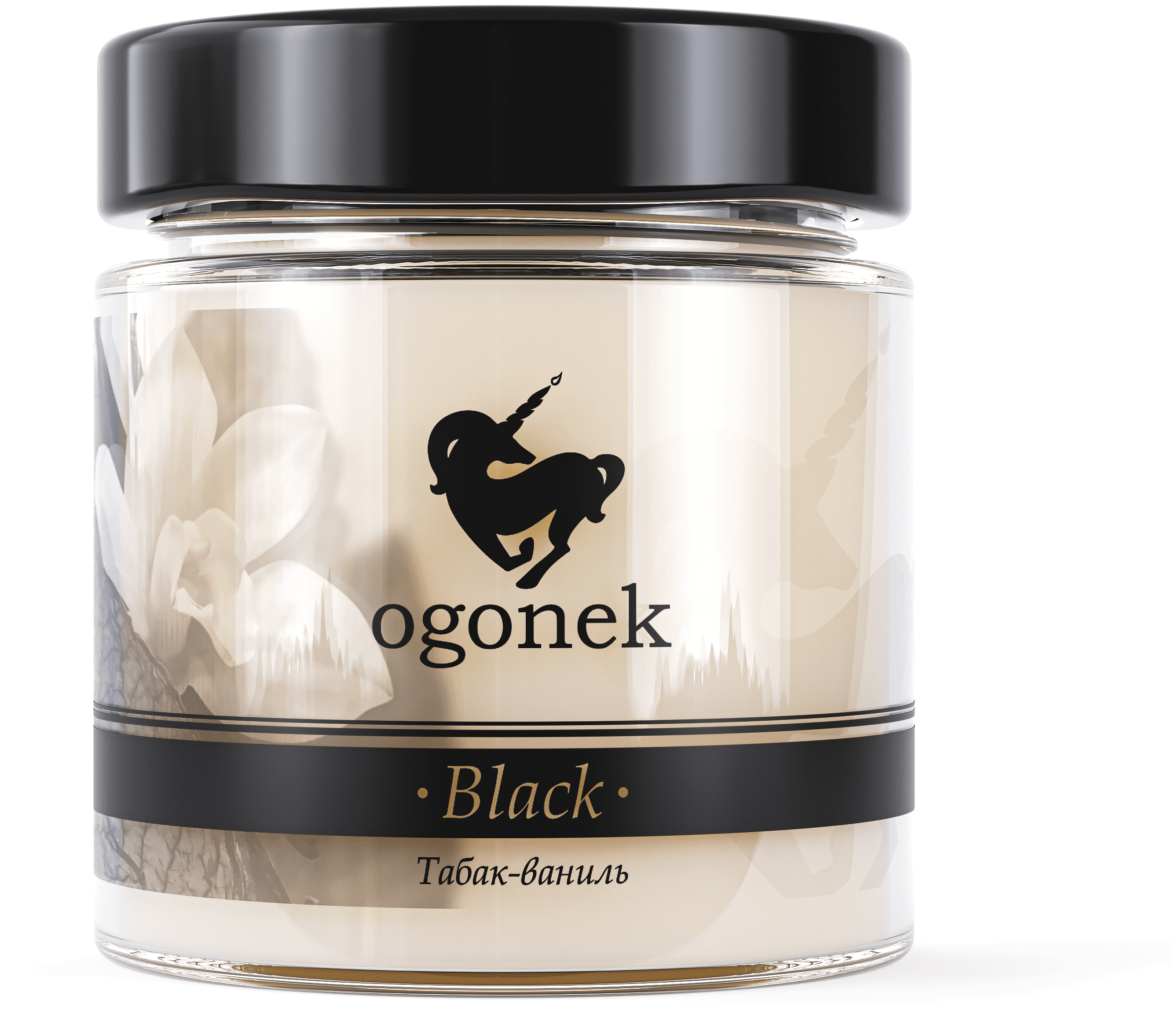 Ароматическая декоративная свеча в банке с деревянным фитилем OGONEK BLACK Табак - ваниль
