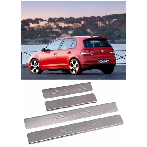 Накладки на пороги Нержавейка для VOLKSWAGEN Golf 6 / 7 2009-/2012-Фольксваген Гольф 6/7 Комплект 4 шт