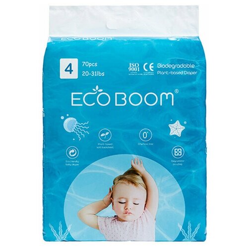 фото Mkeb20011-l подгузники органические детские eco boom. размер l 9-14 кг. 70 штук в упаковке ecoboom