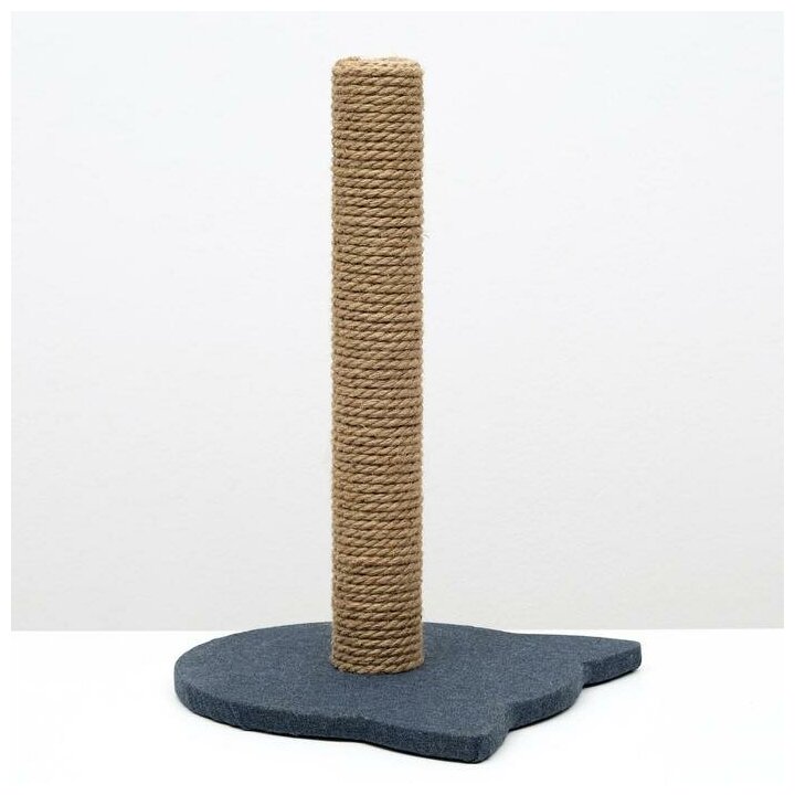Когтеточка-столбик с основанием-кошечкой, 32 х 31 х 47 см, рогожка, джут, серо-синий - фотография № 3
