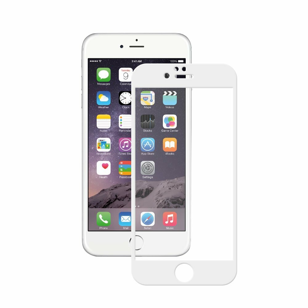 Стекло защитное 3D Gorilla Glass на экран для iPhone 6/6S с белой рамкой