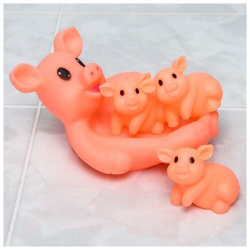Набор резиновых игрушек для ванны «Мыльница: Свинка», с пищалкой, 4 шт, Крошка Я