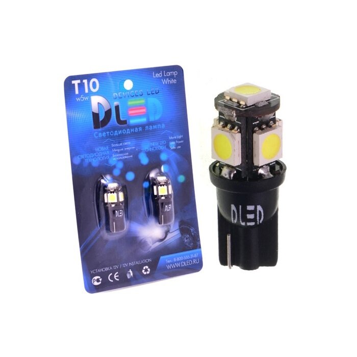 Автомобильная светодиодная лампа T10 - W5W Star 5 SMD 5050 Black DLED (комплект 2 лампы)
