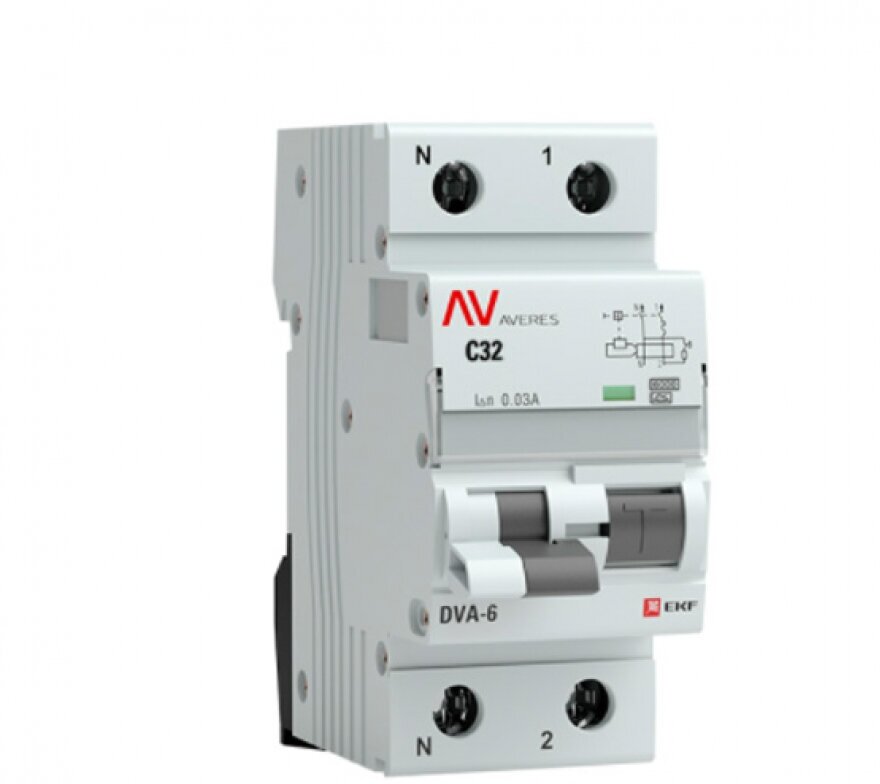 rcbo6-1pn-32C-30-a-av Дифференциальный автоматический выключатель EKF DVA-6 Averes 1П+N 32А 30мА, тип A, 6кА, C