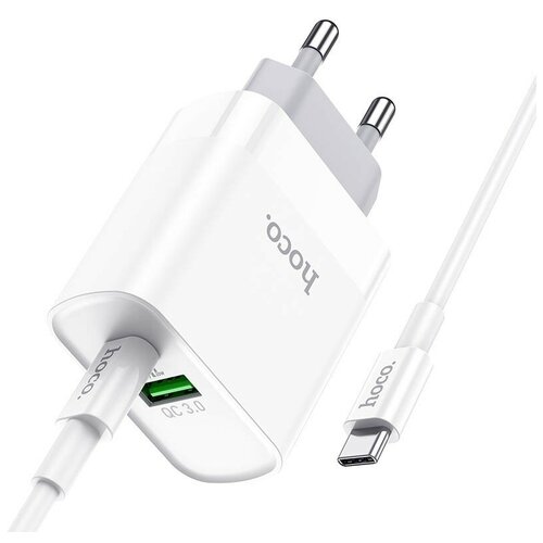 Сетевое зарядное устройство Hoco C80A Plus Rapido, 3А, PD20W, QC3.0 + кабель USB Type-C - USB Type-C, 1м, белый азу 1 usb 18w 1 pd 20w z52 hoco кабель type с to lighting черный