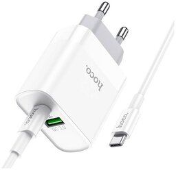 Сетевое зарядное устройство Hoco C80A Plus Rapido, 3А, PD20W, QC3.0 + кабель USB Type-C - USB Type-C, 1м, белый