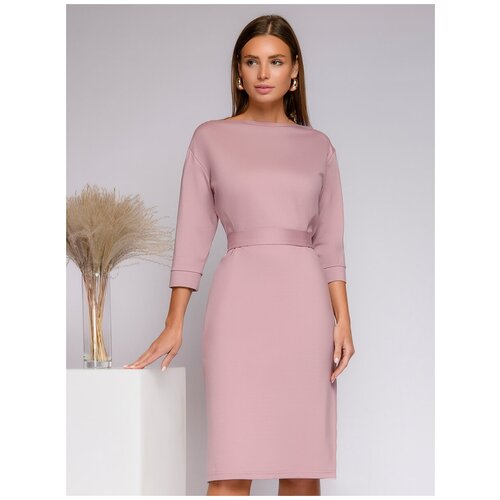 фото Платье цвета пыльной розы длины миди с рукавами 3/4 1001dress