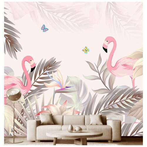 Фотообои на стену детские Модный Дом Розовые фламинго в тропиках 300x290 см (ШxВ)