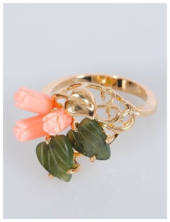 Кольцо помолвочное Lotus Jewelry, нефрит, коралл