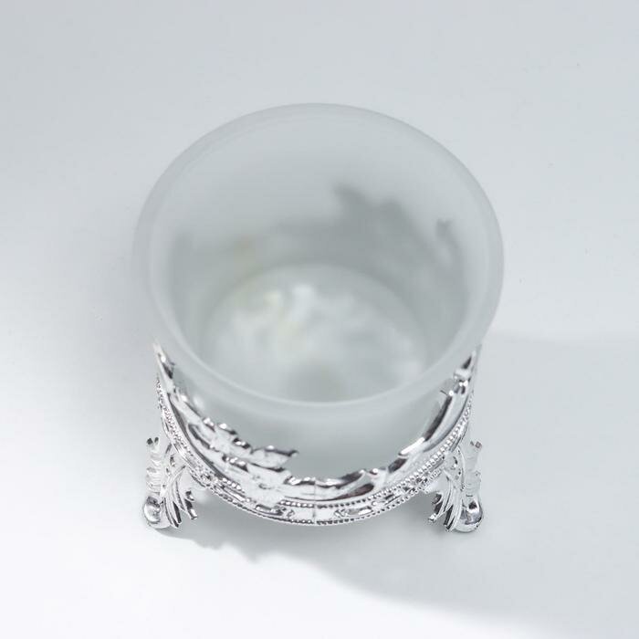 Подсвечник стекло, пластик на 1 свечу "Flowers" серебро 6,5х6х6 см - фотография № 3