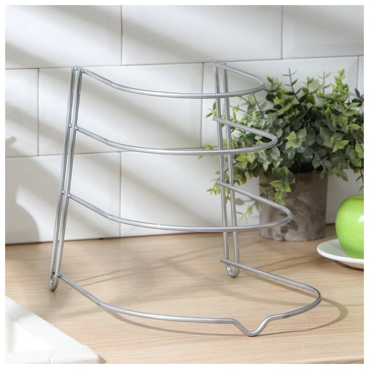 фото Подставка для хранения сковородок, 4-х ярусная, 28×23×22 см, цвет хром