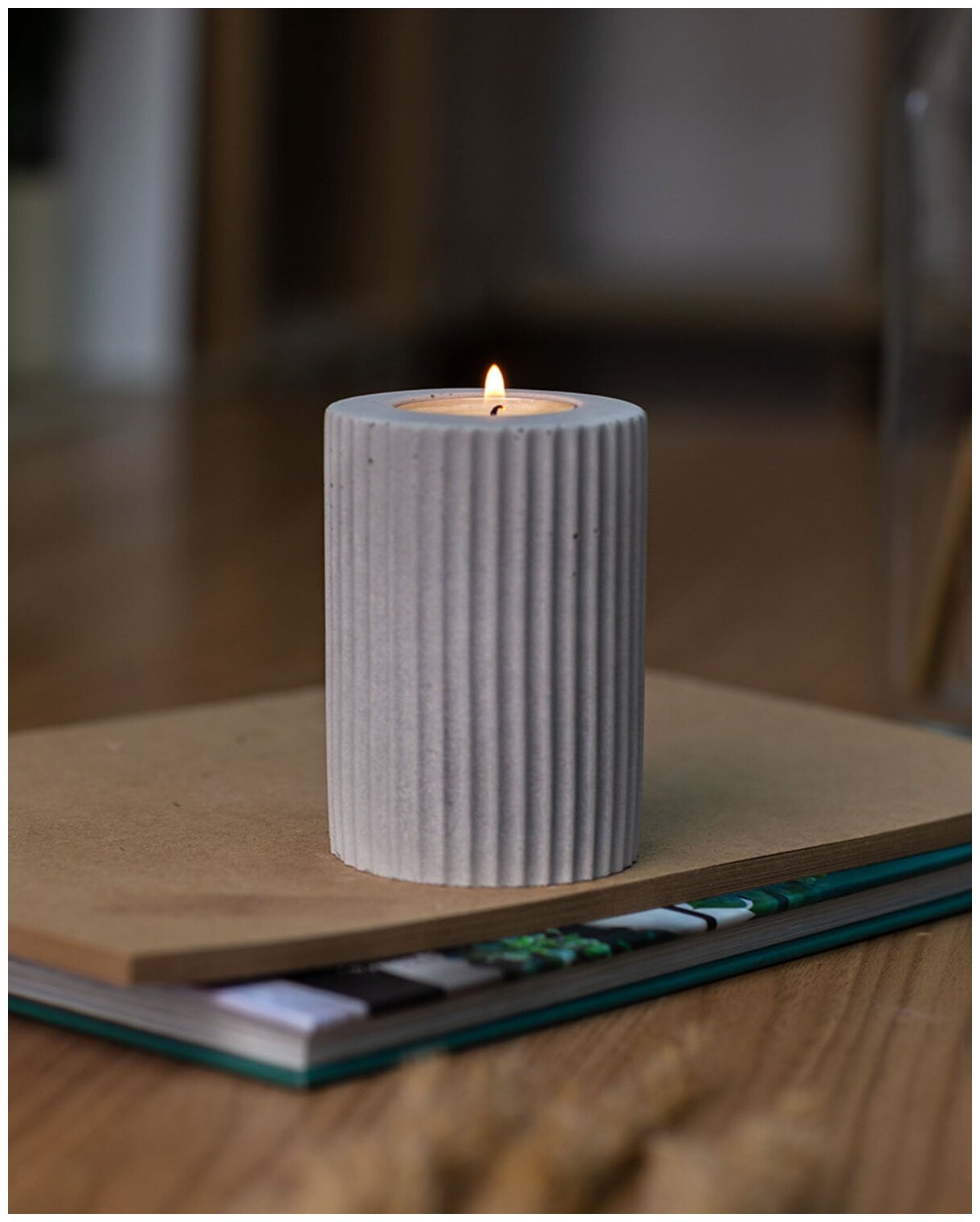 Декоративный подсвечник для чайной свечи Chloe M, 7x10 см, бетон, серый матовый - фотография № 2