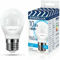 Лампа светодиодная Е27 10Вт 4500К (холодный) Ergolux шар