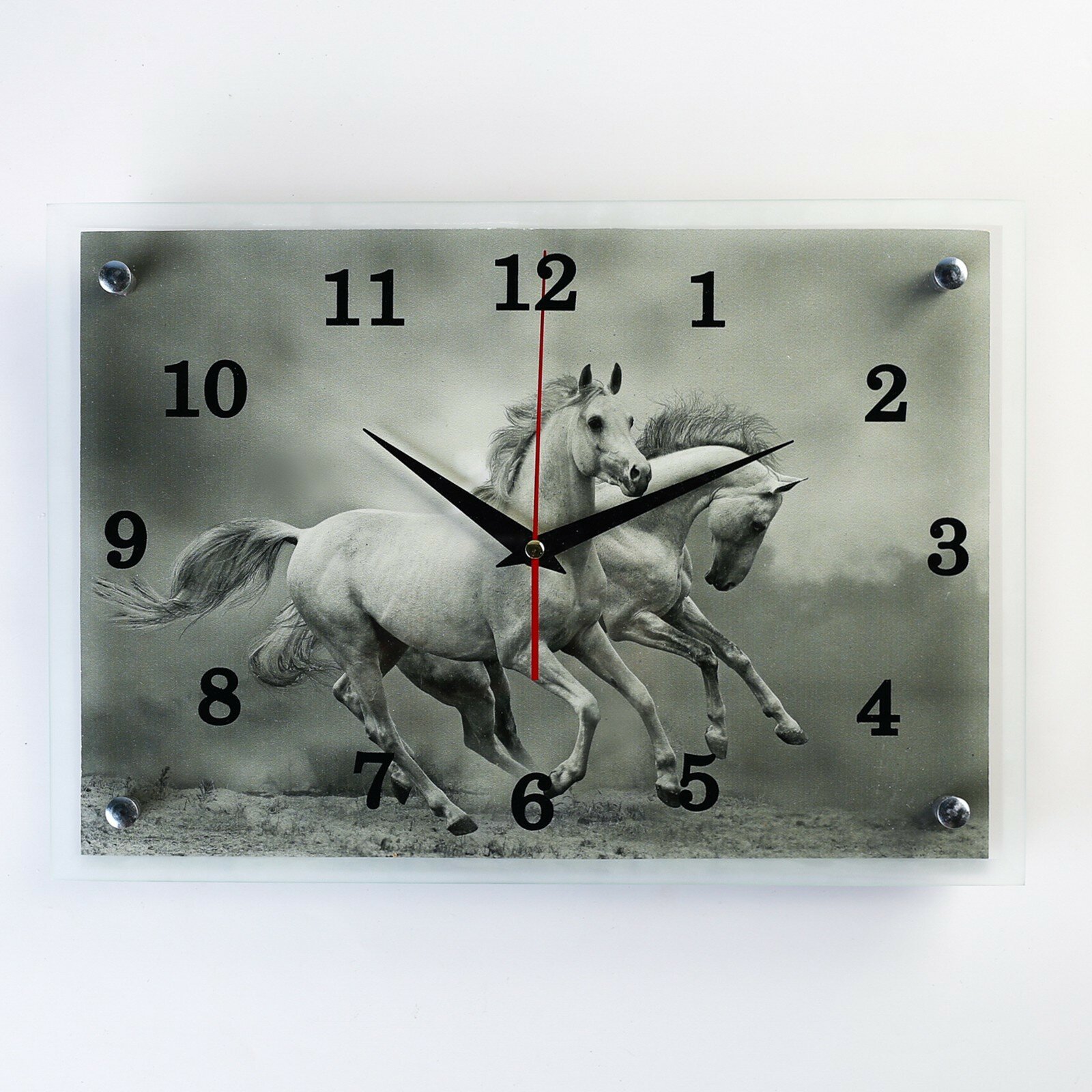 Часы настенные, серия: Животный мир, "Серые лошади", 25х35 см 1639567