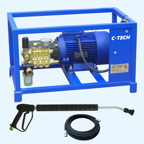 Профессиональный стационарный аппарат высокого давления C-TECH 3WZ (190 бар, 14 л/мин, 4 кВт, 380 В) + комплект для ручной мойки