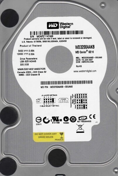 Жесткий диск Western Digital WD3200AAKB 500Gb 7200 IDE 3.5" HDD