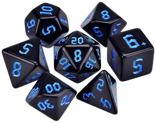 Набор кубиков для настольных ролевых игр (Dungeons and Dragons, DnD, D&D, Pathfinder) - Черно-синие