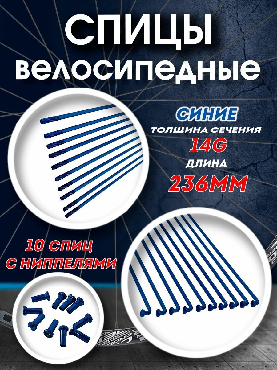 Спицы 236 мм x 14G с ниппелями стальные синие