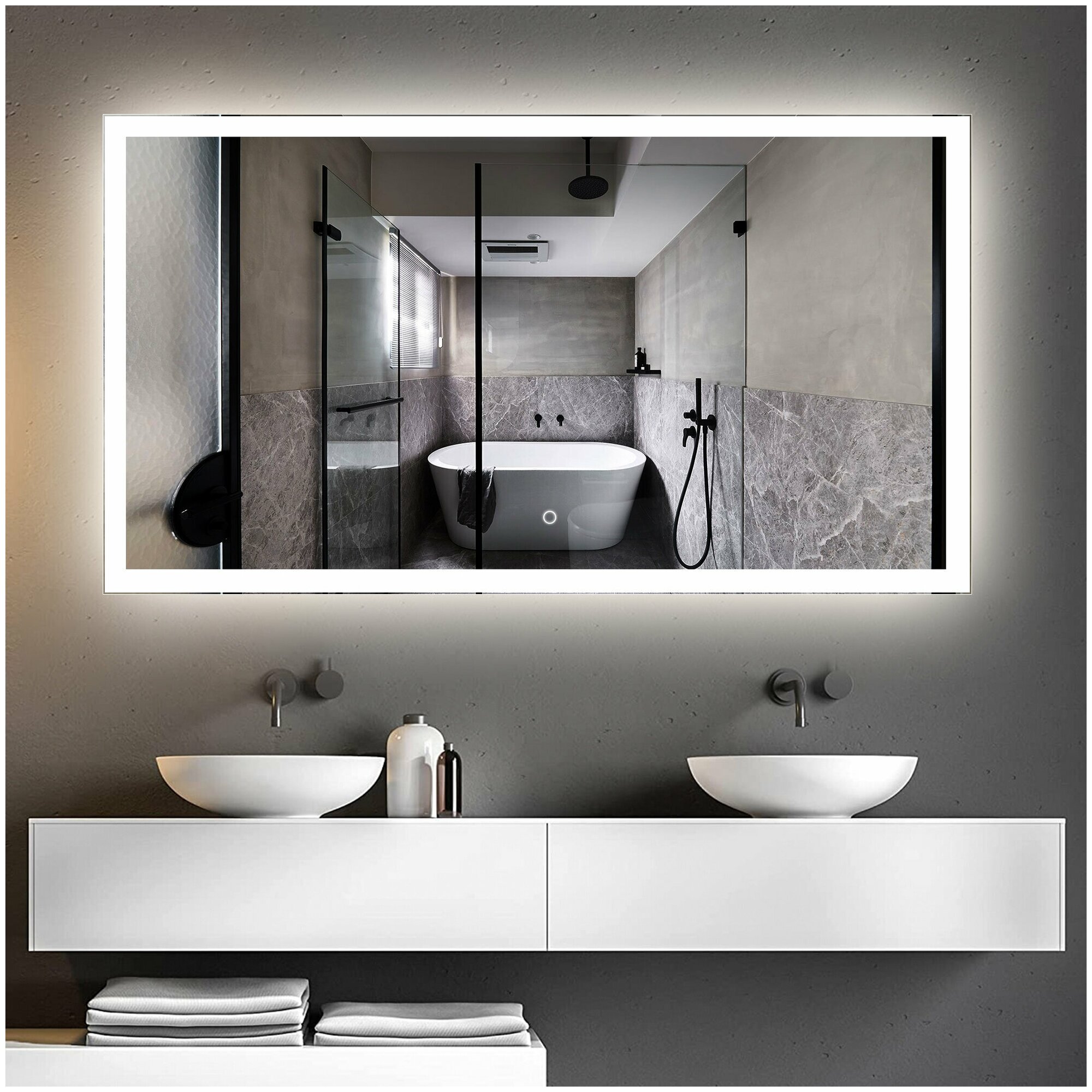 Зеркало "Valled" 145 х 80 см, в ванную комнату с LED подсветкой, настенное зеркало в прихожую для макияжа, зеркало гримерное на стену большое