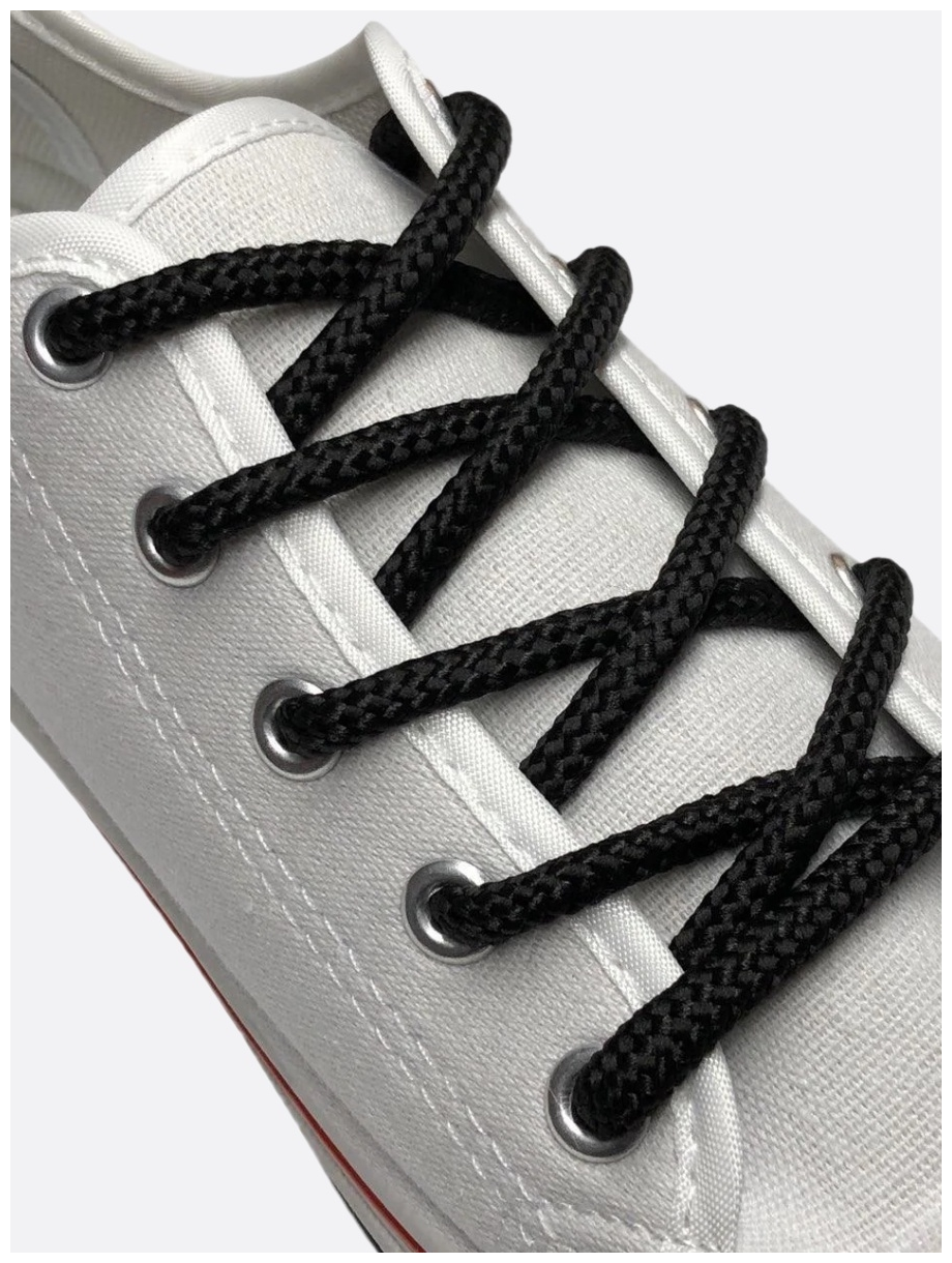 Шнурки для обуви GUIN Черные Толстые Круглые 180 см, прочные шнурки для кроссовок, кед, ботинок, берцев с пропиткой, вощенные, универсальные - фотография № 2