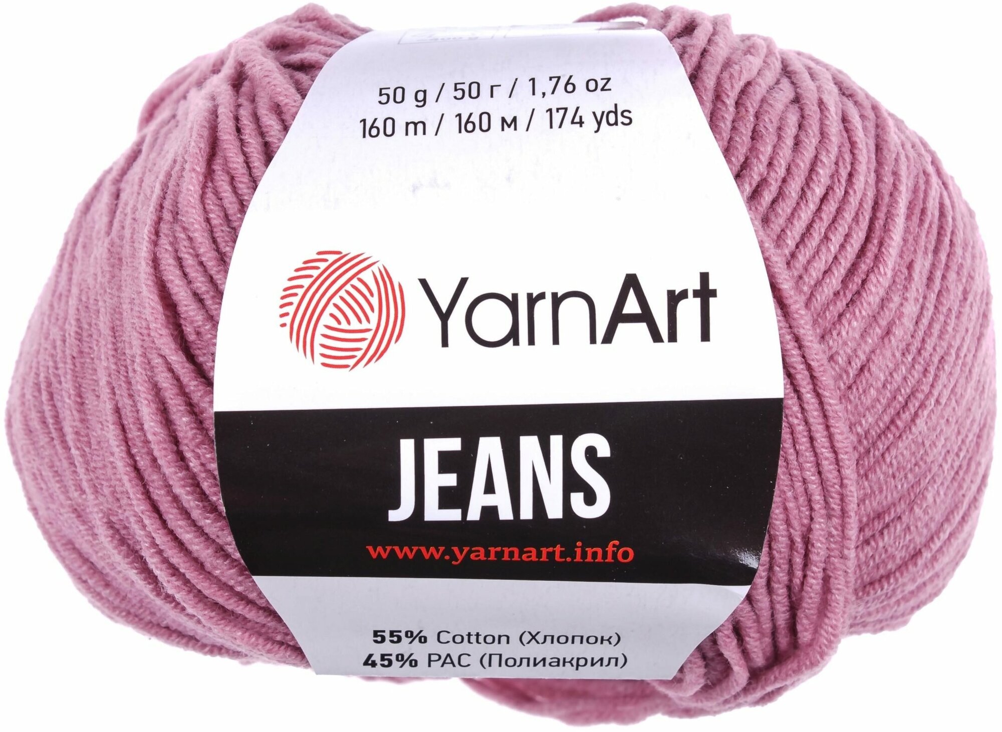 Пряжа YarnArt Jeans сухая роза (65), 55%хлопок/45%акрил, 160м, 50г, 1шт