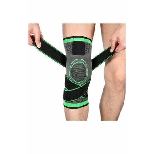 Наколенник спортивный бандаж с фиксирующими ремнями, цвет зеленый, размер M, комплект 2 шт. от BashMarket