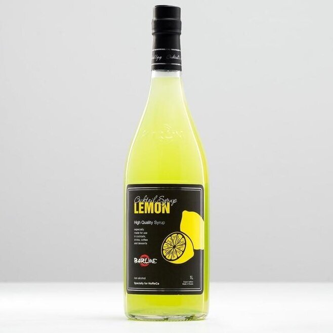 Сироп Barline Лимон (Lemon), 1 л, для кофе, чая, коктейлей и десертов, стеклянная бутылка