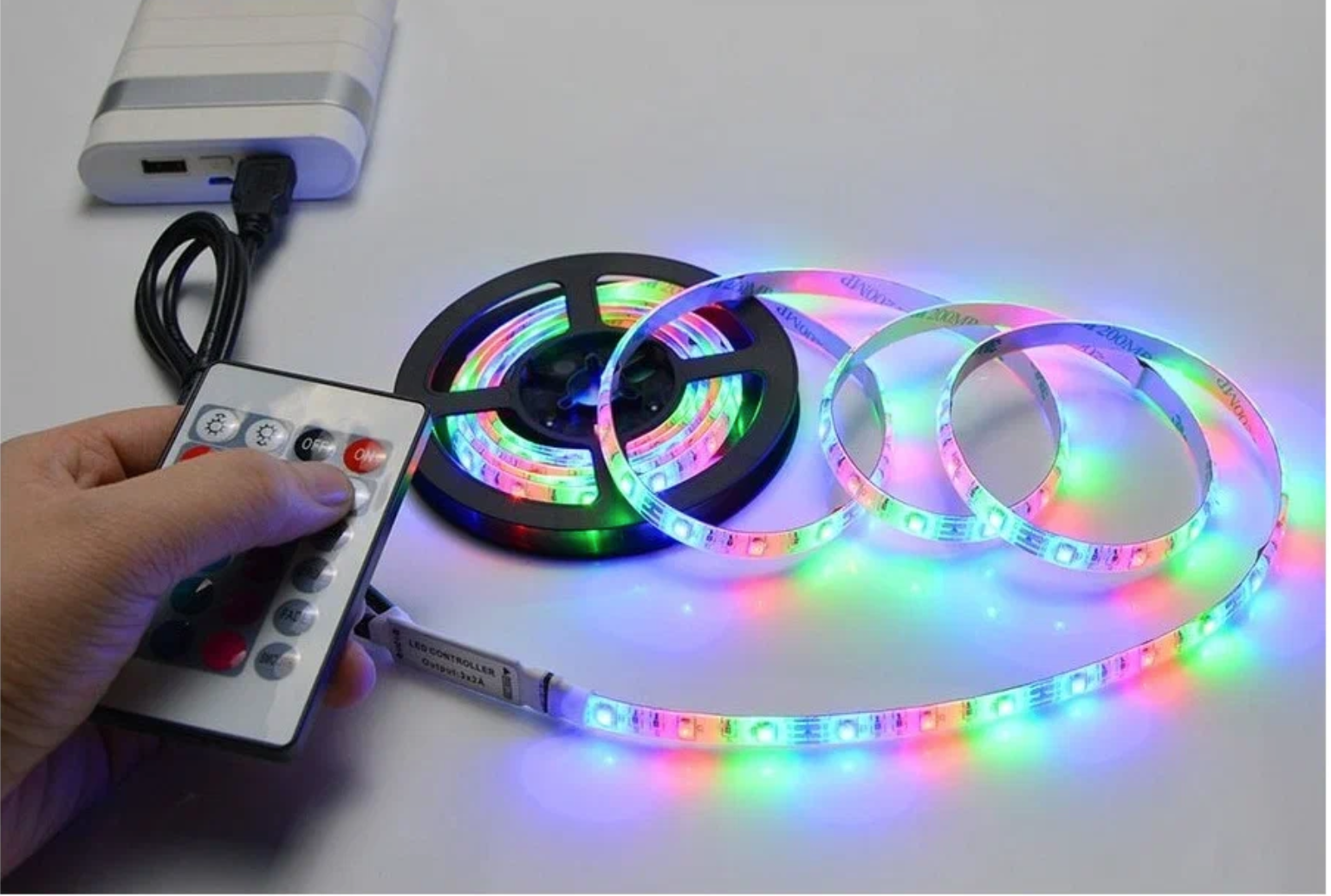 Светодиодная лента RGB цветная, SMD Лента 5 метров + пульт, блок питания,12w , 60 LEDS - фотография № 10