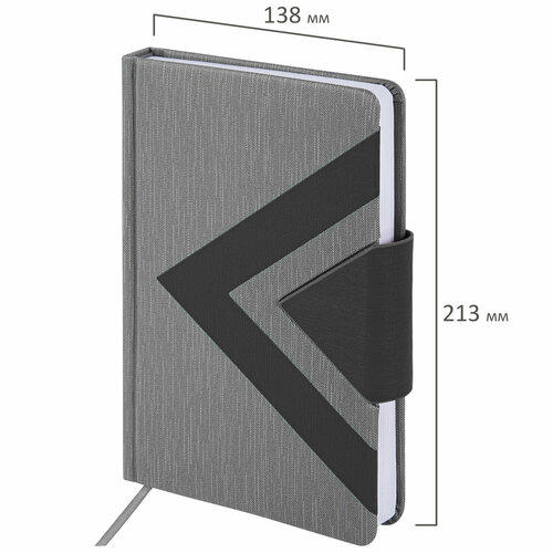 Ежедневник недатированный А5 138x213 мм BRAUBERG Waves под кожу, застежка 160 л, черный/серый, 111875