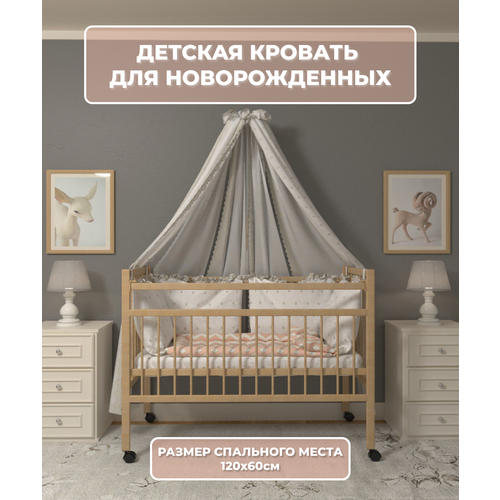 Детская кроватка для новорожденных 120 60 приставная на колесах