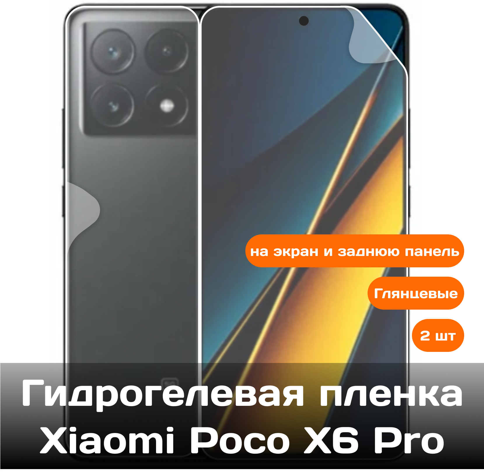 Гидрогелевая пленка для Xiaomi Poco X6 Pro на экран и заднюю панель / Защитная противоударная пленка