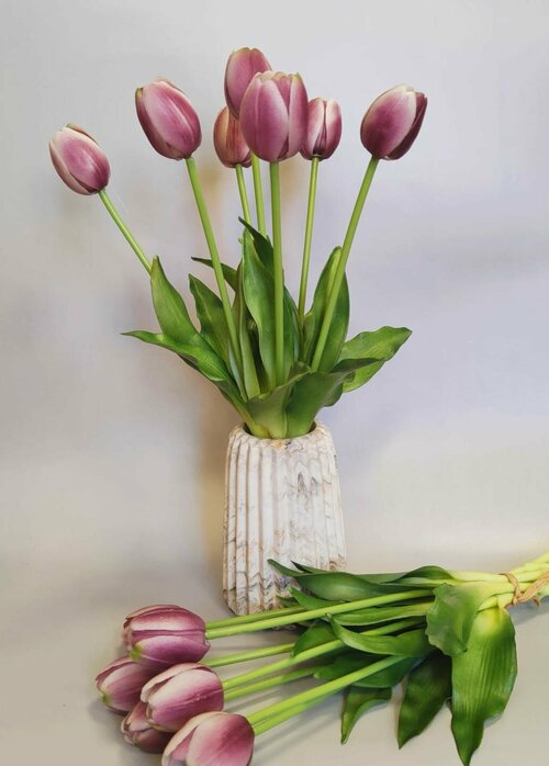 Искусственные тюльпаны из силикона, 40 см, букет из 7 бутонов №9