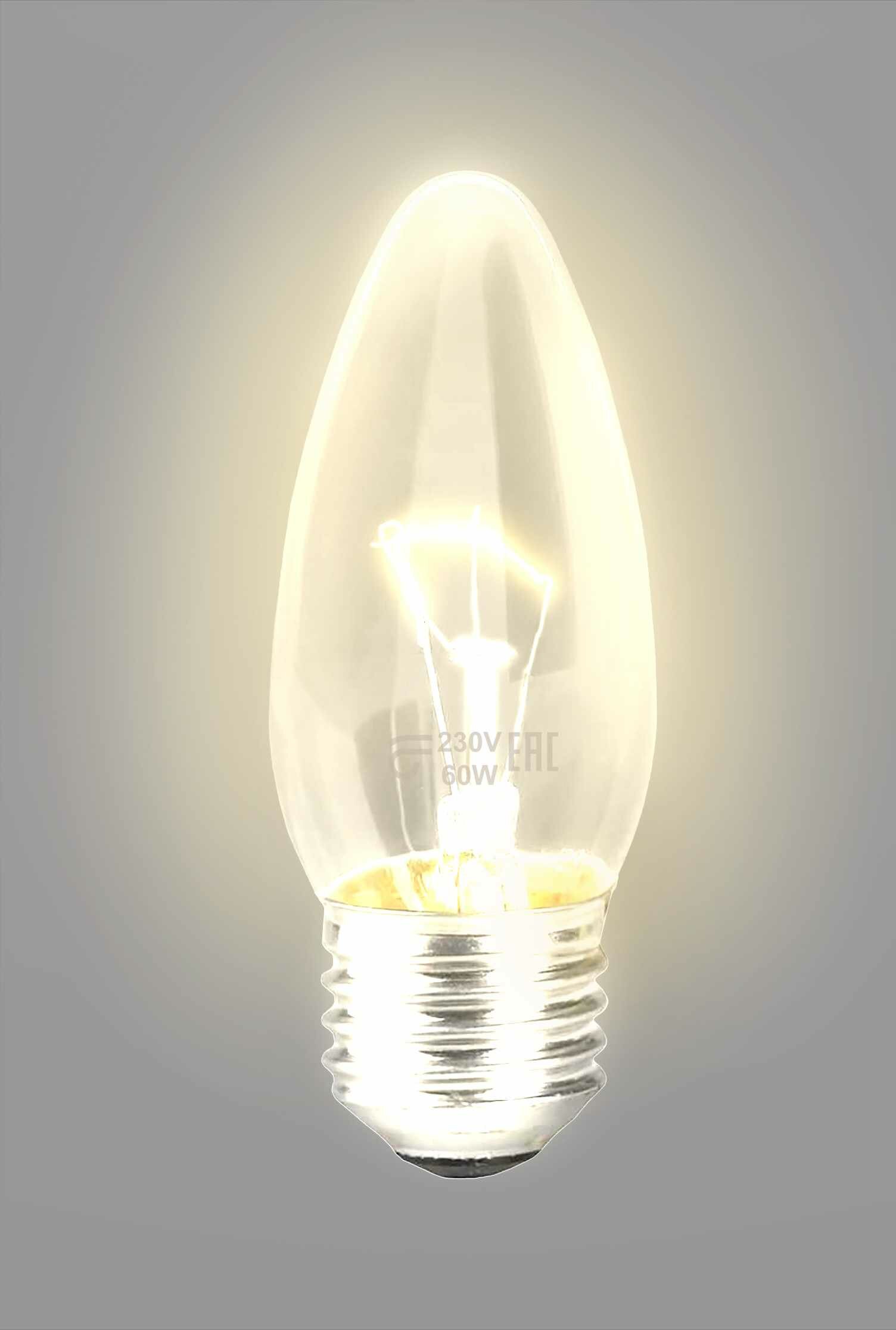 Лампа накаливания E27 230 В 60 Вт свеча прозрачная 660 лм, тёплый белый свет Bellight - фото №2