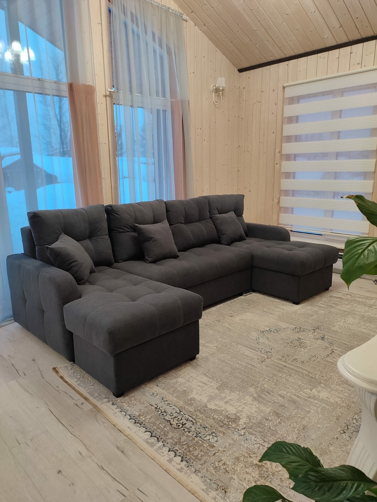 фото Большой диван п-образный 290*165 см серый велюр, подушки в комплекте