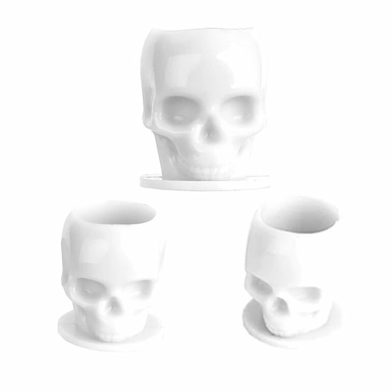 Колпачки под тату краску в виде черепа, eмкости для пигментов Skull Ink Cup White, 50 штук