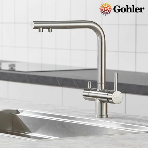 Смеситель для кухни с краном под фильтр для питьевой воды Gohler G4213S сатин