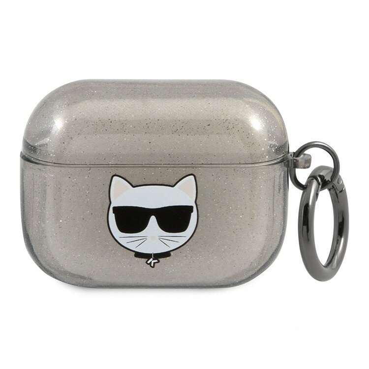 Чехол Karl Lagerfeld TPU Glitters with ring Choupette Transparent для Airpods Pro, черный