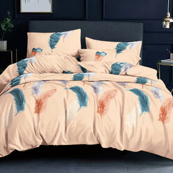 Постельное белье с перьями 2 спальное всесезонное Cleo Art Color комплект полисатин, наволочки 70х70