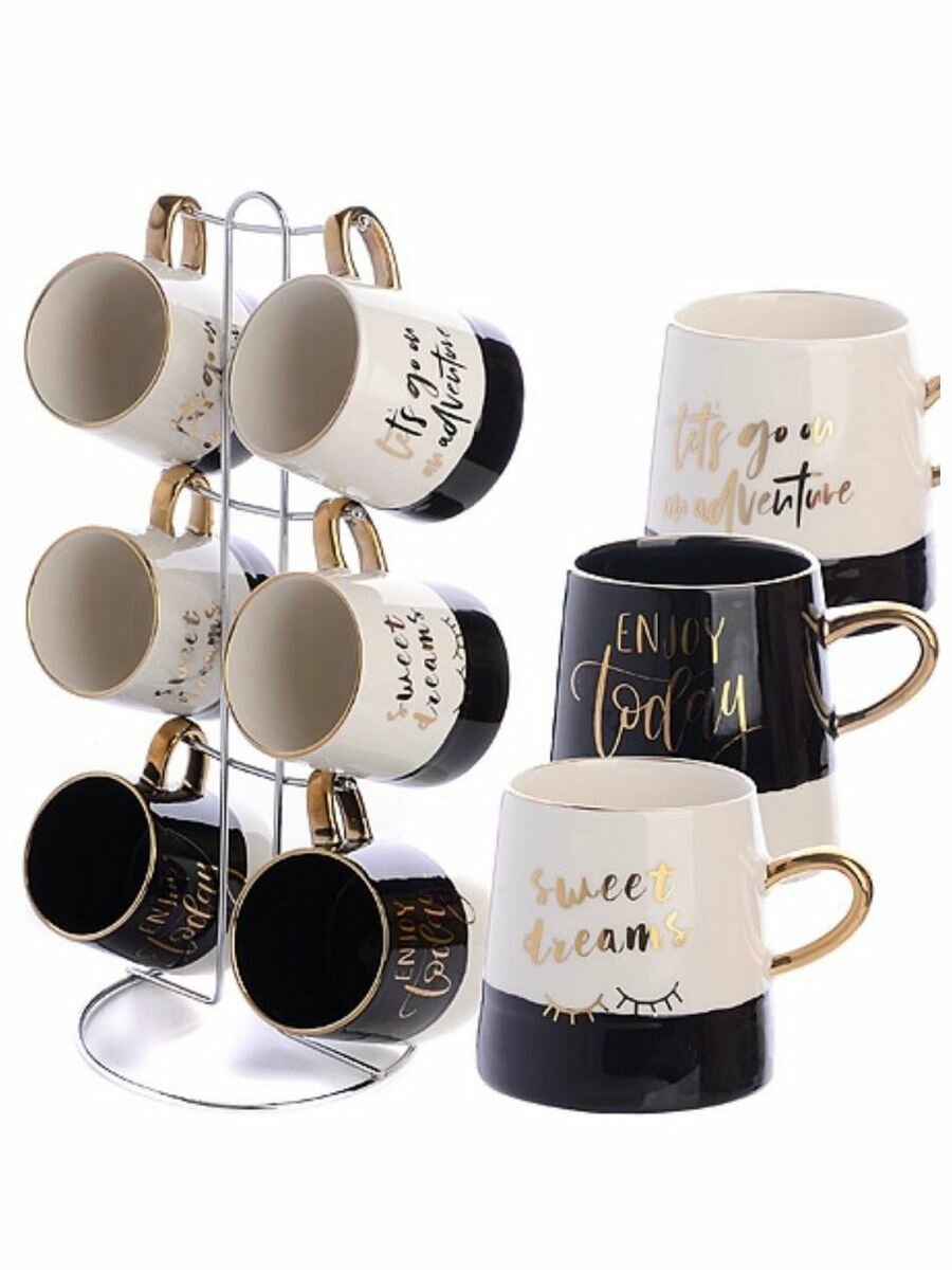 фото Набор кружек 6 штук на подставке 350 мл