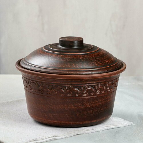 Кастрюля Узорная без ручек красная глина 2 л декор микс 900₽