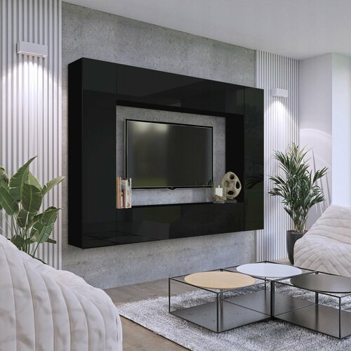 Стенка в гостиную Равенна 5 245х200х32 черный черный глянец 45348₽