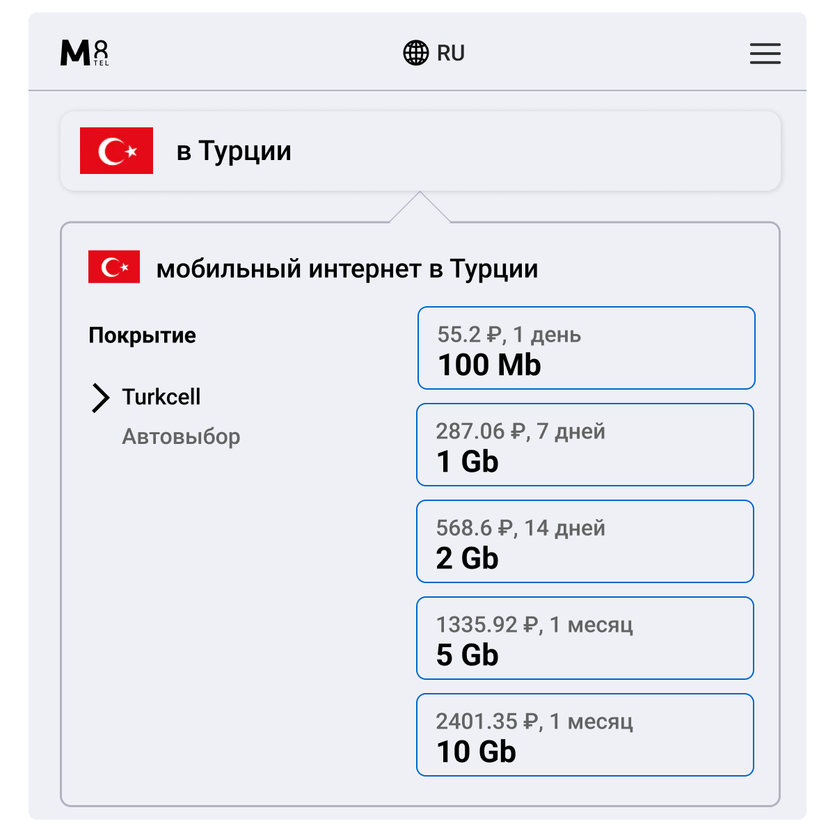 Туристическая SIM-карта для Турции от М8 (нано, микро, стандарт)