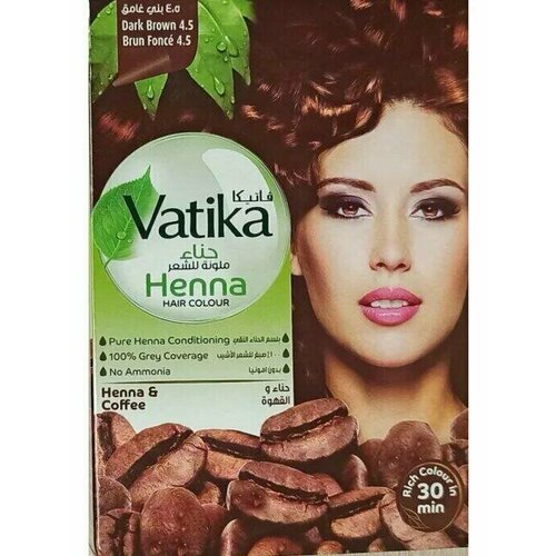 Vatika Henna DARK BROWN 4.5, Dabur (Ватика хна темно-коричневая 4.5, Дабур), 60 г. (6 пакетиков по 10 г.)