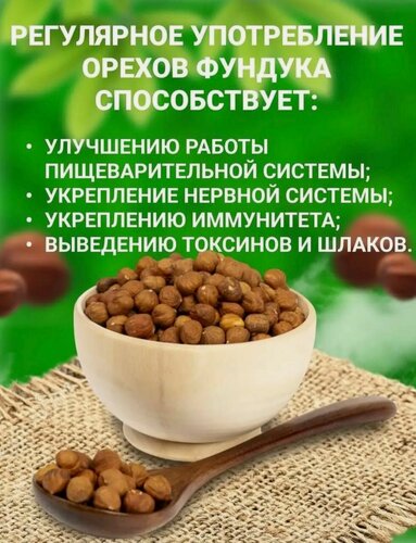 Изображение товара Фундук сырой сушенный крупный 500гр орехи очищеные