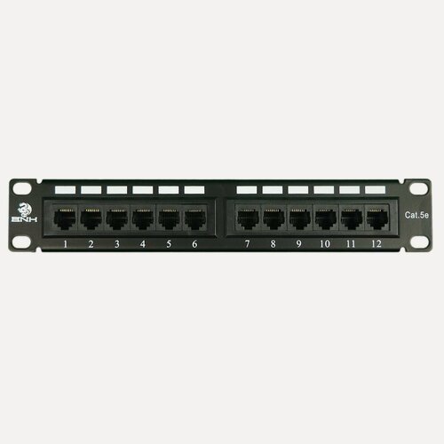 Изображение товара Патч-панель, 10 дюймов, 1U, 12 портов RJ45, категория 5е, UTP, чёрная